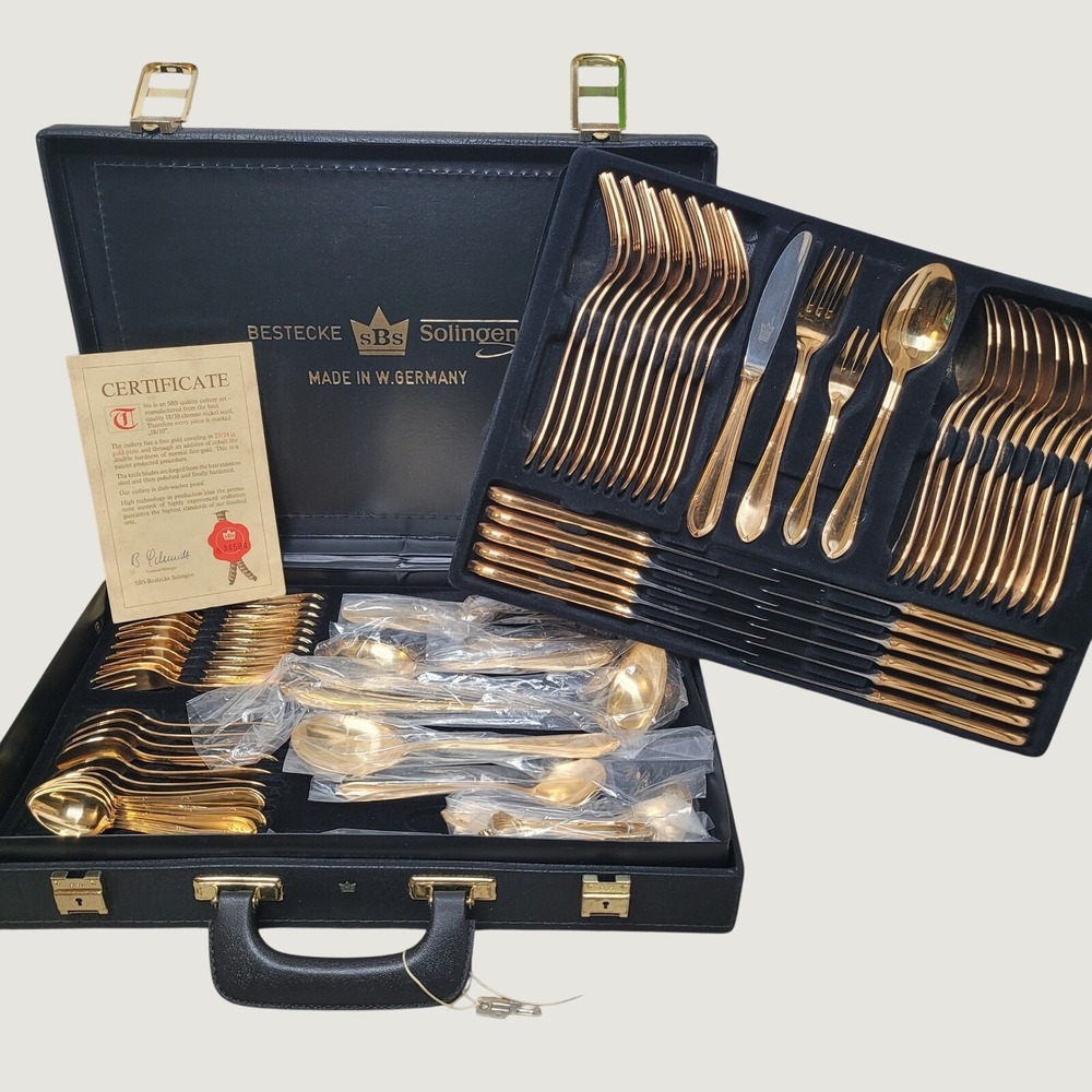 Bestecke SBS Solingen 23/24K Gold Plated 71pc Cutlery Set West Germany Case Key